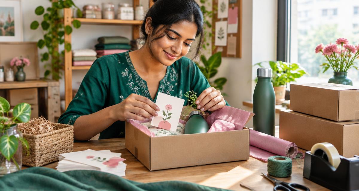 Illustration of a shop owner preparing a thoughtful order insert